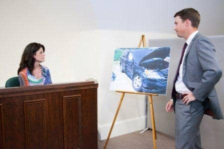 attorney Robert Varner Jr. examining witness during car accident mock trial
