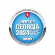 Best of Georgia 2024 Regional Winner badge from Georgia Business Journal with a blue and silver design.