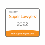 Super Lawyers 2022 badge, orange and white design with website link visitSuperLawyers.com.